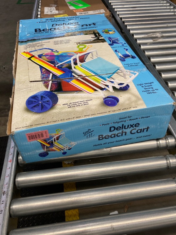 Photo 1 of "Deluxe Folding Beach Utility Cart with All Terrain Wheels Multipurpose Caddy for Picnics Gardening Tailgate, Blue"
