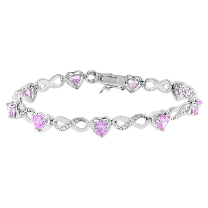 Photo 1 of Cate & Chloe Amanda 18k White Gold Plated Silver Tennis Bracelet | Unique Pink Heart CZ Stones, Sparkling Charm Bracelets for Women
