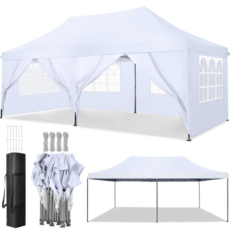 Photo 1 of GVDV 10' x 20' Pop up Canopy Tent Party Tent Outdoor Event Instant Tent Gazebo with Removable Sidewalls and Carry Bag, White
