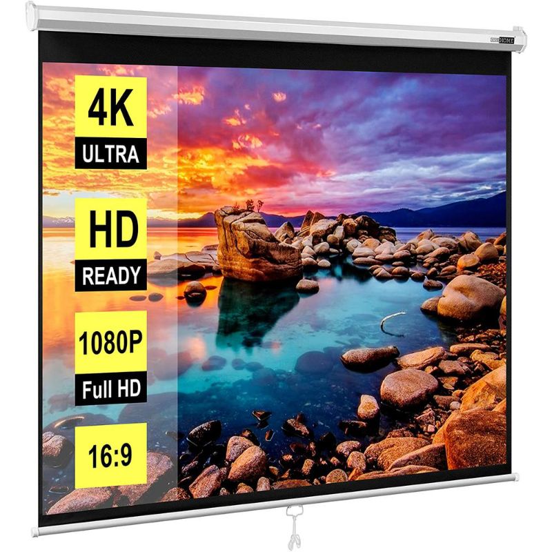 Photo 1 of 120 in. Manual Pull-Down Retractable Projector Screen, 1:1 HD