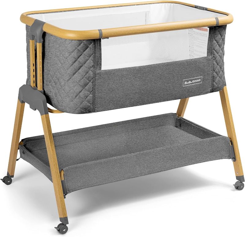 Photo 1 of 3 in 1 Baby Bassinet Bedside Sleeper, Breathable Mesh Safe Bedside Bassinet for Baby, Easy Assemble & Folding Portable Bassinet, 5 Height Adjustable Bedside Crib with Storage Basket, Mattress, Wheels https://a.co/d/gYTR2I6