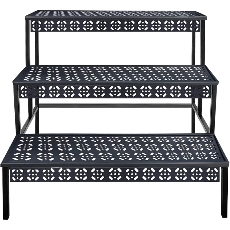 Photo 1 of 3 Tiers Metal Plant Stand,Rectangular Ladder Flower Pots Outdoor, Indoor Plant Display Rack, Heavy Duty Utility Storage Organizer Rack for Home Garden Patio Balcony, Stair Style Plant Stand