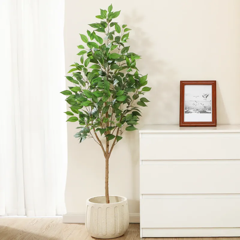 Photo 1 of 5FT Tall Artificial Ficus Tree with Natural Wood Trunk and Lifelike Leaves