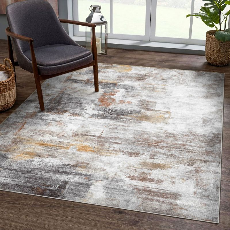 Photo 1 of BERTHMEER 6'x9' Area Rugs for Living Room Bedroom Dining Room Farmhouse Gray Abstract Rugs Contemporary Rugs Machine Washable non-slip, Gray Multicolor