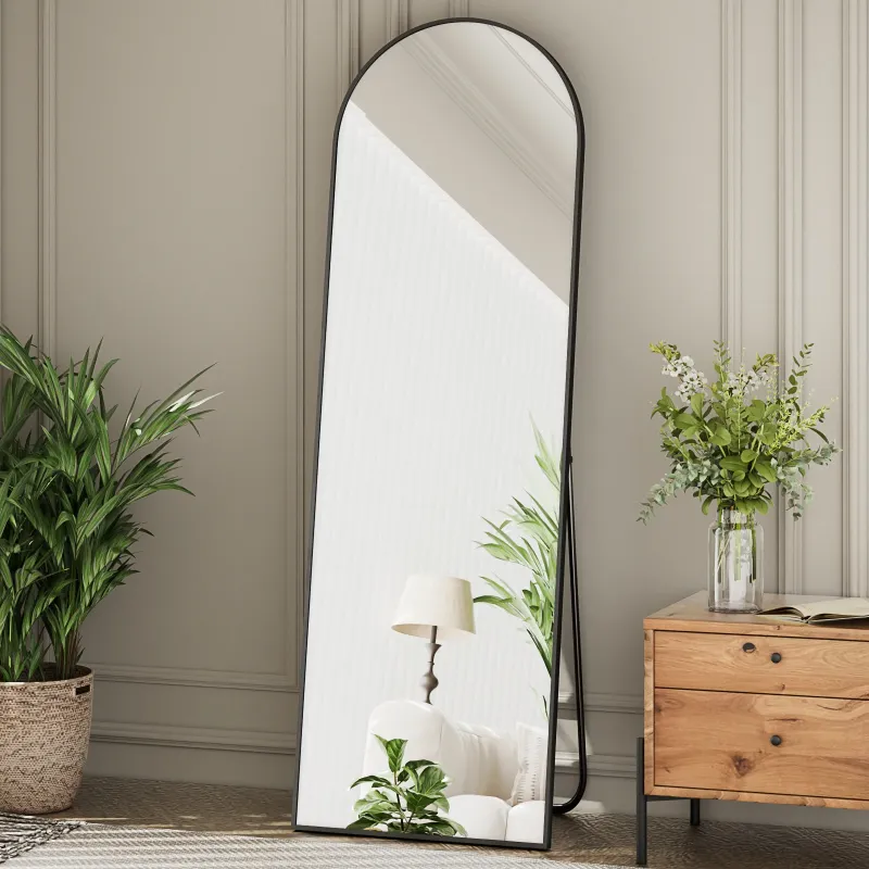 Photo 1 of 59"x16" Arched Full Length Mirror Floor Mirror with Stand Wall-Mounted, Black