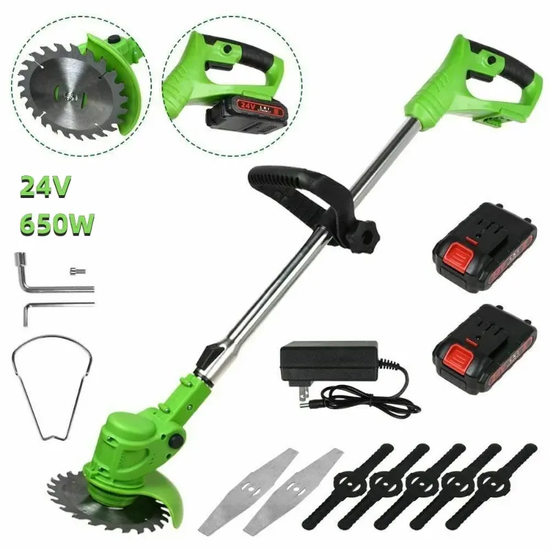 Photo 1 of Cordless  Eaters, Battery Operated Weed Wacker, Weed Trimmer with 2 Batteries, Electric Grass Trimmer, Electric Edger for Lawns, 24V 650W Grass Cutting Machine, Green