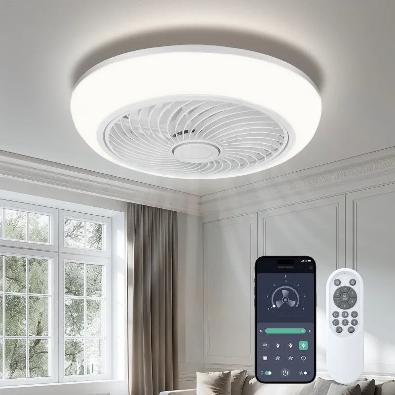 Photo 1 of 18in Indoor Ceiling Fan with Light, Remote & APP Control, 3 Colors Lighting and 6 Wind Speeds, Invisible Bladeless Ceiling Fan, Timing Setting
