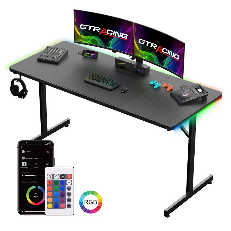 Photo 1 of GTRACING 55" Large RGB Gaming Desk with Mouse Pad T-Shaped Office Chair Computer Desk Spacious Work Surface Table, Black