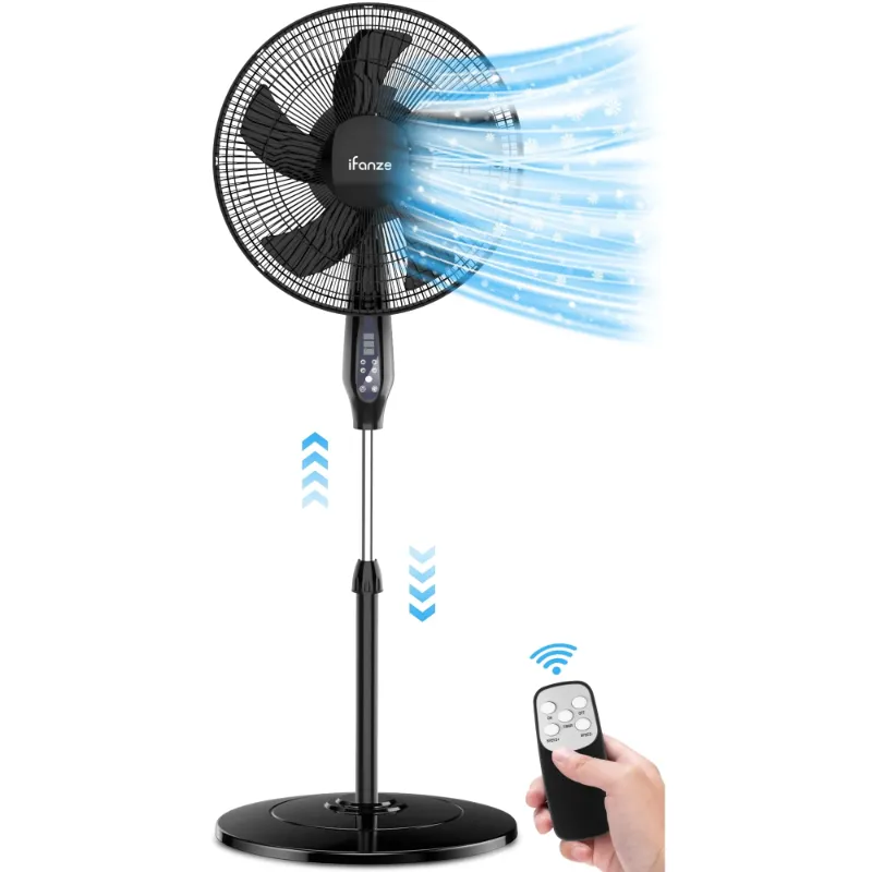 Photo 1 of 16" Pedestal Fan with Remote, iFanze 3-Speed Height Adjustment Standing Fan 8H Timer Oscillating Cooling Fan for Bedroom Home Office(Black)