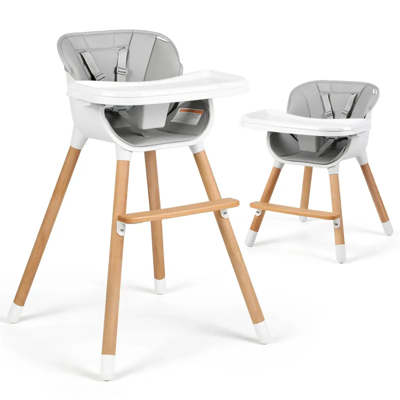 Photo 1 of Cowiewie Wooden High Chair, 3-in-1 Baby High Chair, Low Chair and Toddler Chair, with Adjustable Legs & Dishwasher Safe Tray, White