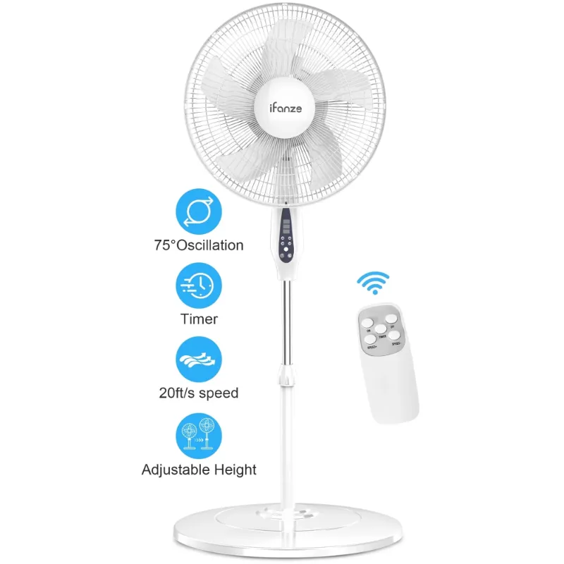 Photo 1 of iFanze 16" Pedestal Fan with Remote, 3-Speed Oscillating Fan, Adjustable Height and Tilt, 40"- 46" Electric Cooling Portable Fan for Home Office Bedroom Use