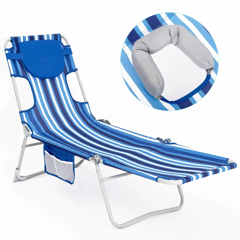 Photo 1 of #Wejoy Beach Lounge Chair Face Down Tanning Chair Adjustable Folding Lawn Chair for Adult(Darkblue/White)