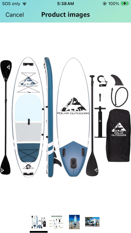 Photo 1 of ***MISSING PARTS, SEE NOTES*** Polar Outdoors by Roc Inflatable Stand Up Paddle Board with Premium SUP Paddle Board Accessories, Wide Stable Design, Non-Slip Comfort Deck for Youth & Adults.