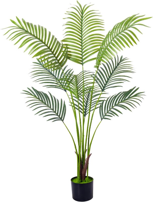 Photo 1 of 4FT Artificial Areca Palm Plant with Natural Trunks & Real Touch Leaves,Fake Palm Tree with Stable Pot, Faux Plant for Indoor Outdoor Modern Decor Housewarming Gift (4 Ft - 1 Pack)