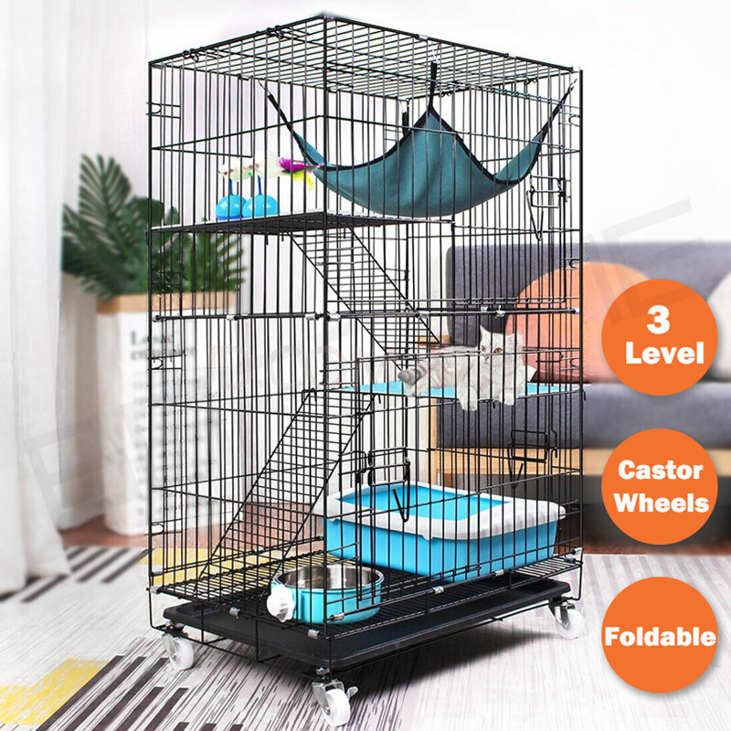 Photo 1 of BESTSLE Cat Cage 3 -Tier ,Pets Playpen Cat Kennel,with 3 Doors, Casters, Tray, Hammock, Pumpkin Nest . Perfect for 1-3 Cats