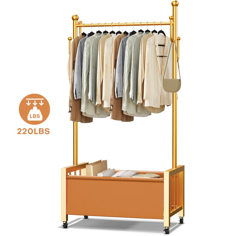 Photo 1 of 220LBS Clothes Rack Heavy Duty Thick Garment Rack 360° Rotate Rolling Clothing Rack 6 Hooks Coat Tree Rack W/ Wheel Brakes Leather Storage Basket Shelf for Home Hanging