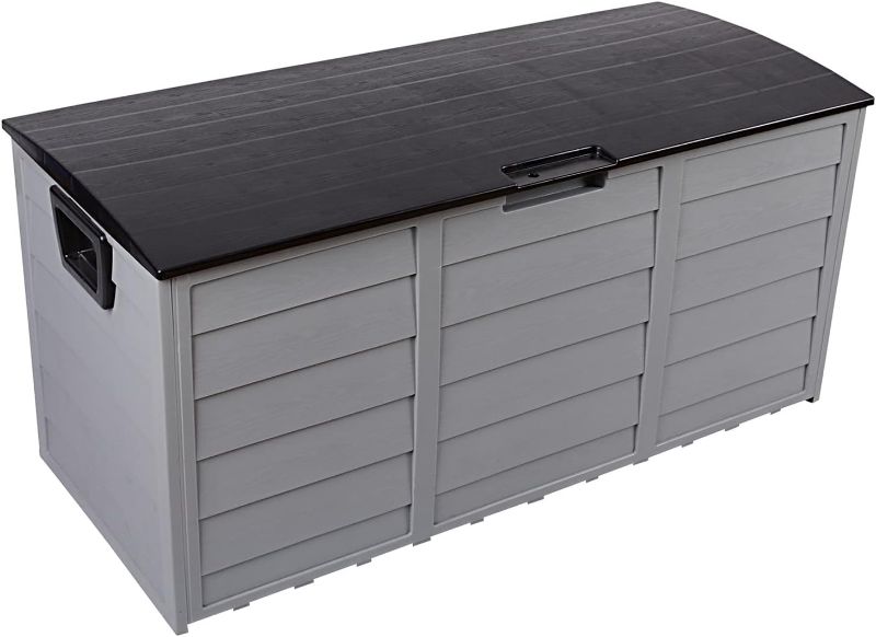 Photo 1 of 75 Gallon Resin Outdoor Storage Deck Box Waterproof Patio Storage Box Organization with Wheels for Patio Furniture,Outdoor Cushions,Garden and Pool Supplies, Lockable (Black)