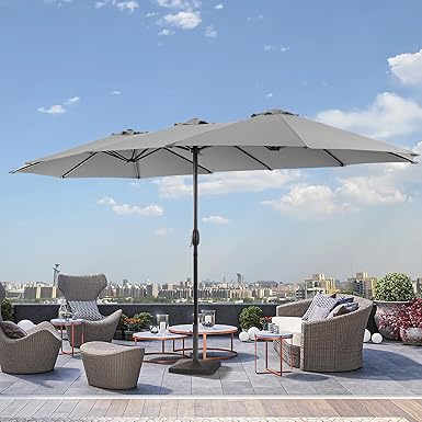 Photo 1 of 15x9FT Double-sided Patio Umbrella with UPF50+, and Wind-Resistant Design——Experience Outdoor Comfort(No Base)