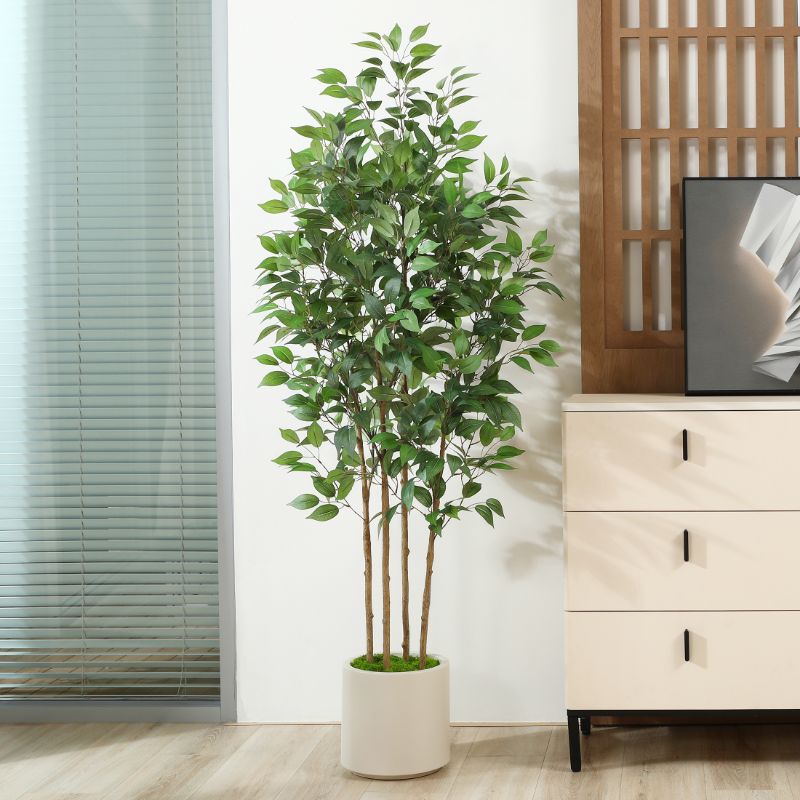 Photo 1 of 6 ft Faux Ficus Plant in Large White Planter, Artificial Ficus Tree in Pot, Perfect Home Décor