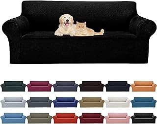 Photo 1 of 2024 Newest Stretch Sofa Slipcovers Couch Cover for 3 Cushion Furniture Protector Sofa Covers with Elastic Bottom Jacquard Fabric Small Checks for Pets, Kids -Sofa, Black