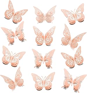 Photo 1 of 3D Butterfly Wall Decor 48 Pcs 4 Styles 3 Sizes, for Birthday Decorations Party Decorations, Removable Wall Stickers Interior Decoracions Kids Nursery Classroom Wedding Decor (Pink)