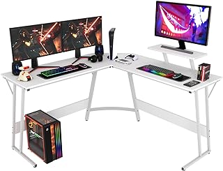 Photo 1 of PayLessHere L Shaped Desk Corner Gaming Desk Computer Desk with Large Desktop Studying and Working and Gaming for Home and Work Place,White