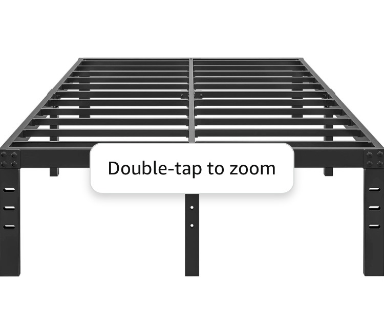Photo 1 of 14 Inch Metal Bed Frame Queen Size No Box Spring Needed - Easy Assembly Heavy Duty Noise Free Narrow Bedframes - Double Black Basic Steel Slats Platform with Storage