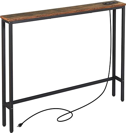 Photo 1 of ELYKEN 5.9" Narrow Console Sofa Table with Power Outlets and USB Port, 5.9" Dx39.4 Wx31.1 H Long Behind Couch Table with Metal Frame and 6.5’ Extension Cord, Rustic Brown