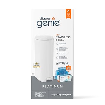 Photo 1 of Diaper Genie Platinum Pail (Lilly White) is Made of Durable Stainless Steel and Includes 1 Easy Roll Refill with 18 Bags That can Last up to 5 Months.