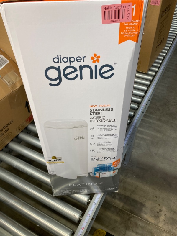 Photo 3 of Diaper Genie Platinum Pail (Lilly White) is Made of Durable Stainless Steel and Includes 1 Easy Roll Refill with 18 Bags That can Last up to 5 Months.