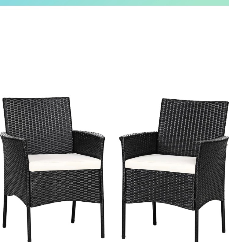 Photo 1 of ***MINOR DAMAGE TO CHAIR WRAPPING*** Patio Chairs Set of 2, All Weather Rattan Wicker Dining Chairs with Soft Removable Cushions, Armrest, Outdoor Dining Chairs for Garden, Pool, Backyard, Lawn, Porch, Black