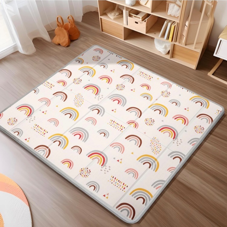 Photo 1 of Foldable Baby Play Mat, PIGLOG Waterproof Playmats for Babies and Toddlers Kids, Safe Foam Playmat for Tummy Time, 50x50 Playpen Mat, Reversible Portable Baby Floor Mat for Infant, Toddler, Rainbow