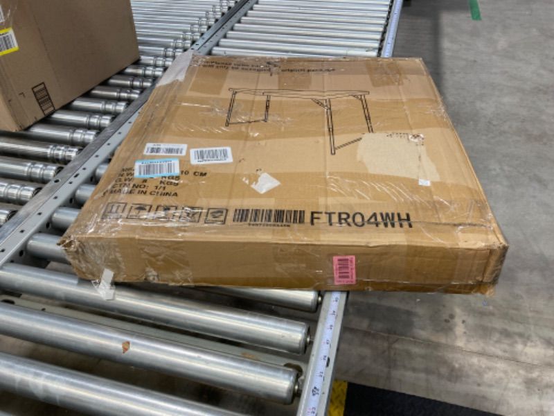 Photo 1 of SKOK Folding Table 4 Foot Adjustable Height, Plastic Foldable Table Portable with Carry Handle, Utility Commercial Craft Card Table with Heavy Duty Frame for Picnic, Dining and Events, White Rectangular 47.4 inches