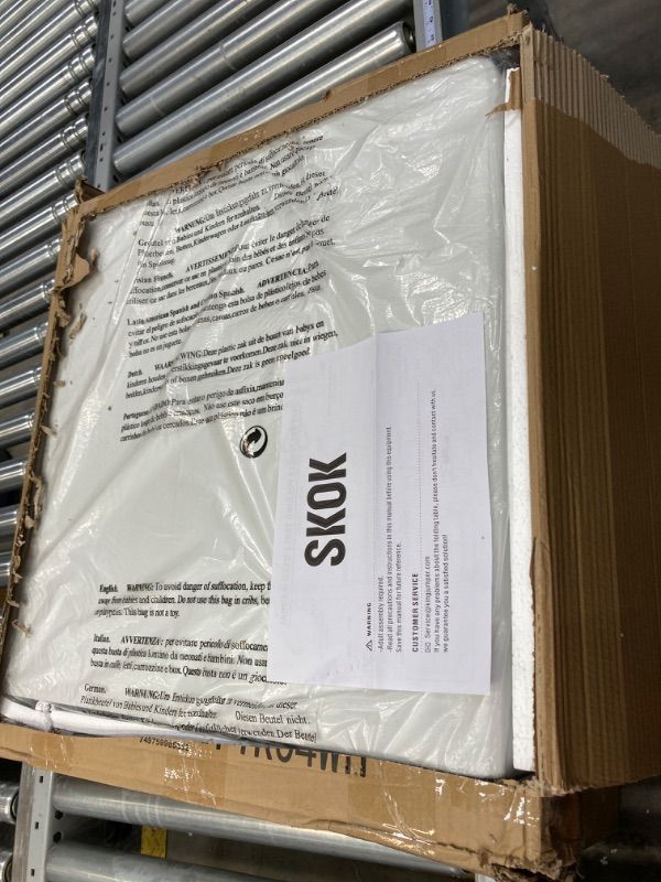 Photo 1 of SKOK Folding Table 4 Foot Adjustable Height, Plastic Foldable Table Portable with Carry Handle, Utility Commercial Craft Card Table with Heavy Duty Frame for Picnic, Dining and Events, White Rectangular 47.4 inches