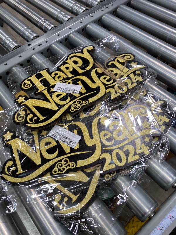 Photo 2 of 2024 Black and Gold Happy New Year Wooden Hanging Sign Decorations,New Year Front Door and Porch Wall Hanger Decorations