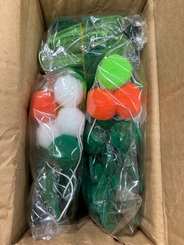 Photo 1 of 3 Pack St. Patrick's Day Felt Ball Garlands, 6.6 FT Lucky Pom Pom Shamrock Garlands, Green Orange White Felt Balls Irish Themed Party Favors for St. Patrick's Day Mantle Home Supplies Decorations Green & Orange St. Patrick's Day Garlands for 2 pcs 