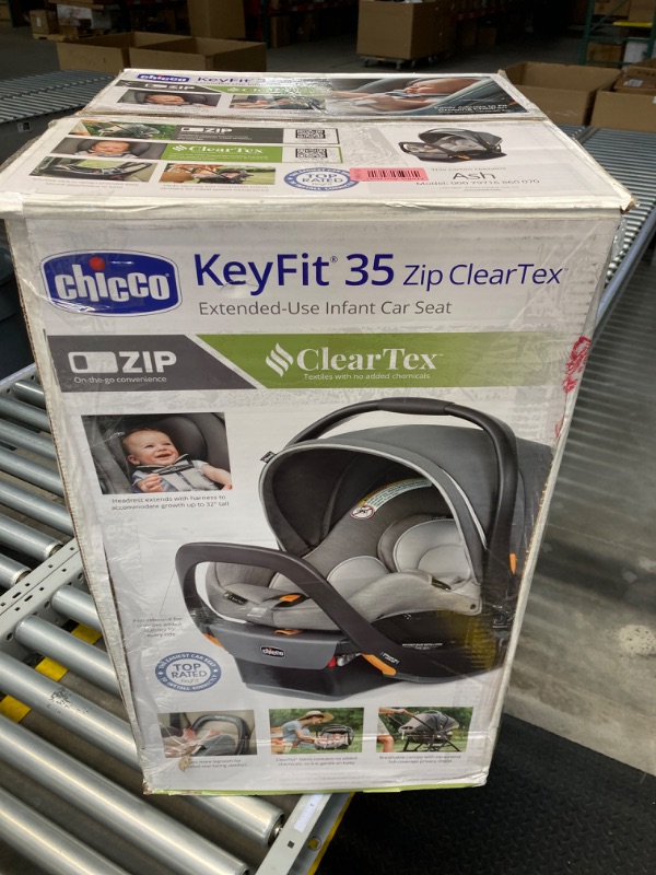 Photo 3 of Chicco KeyFit® 35 Zip ClearTex® Infant Car Seat and Base, Rear-Facing Seat for Infants 4-35 lbs, Infant Head and Body Support, Zip-Open Privacy Shield, Compatible with Chicco Strollers | Ash/Grey Ash KeyFit 35 with Zip Privacy Shield