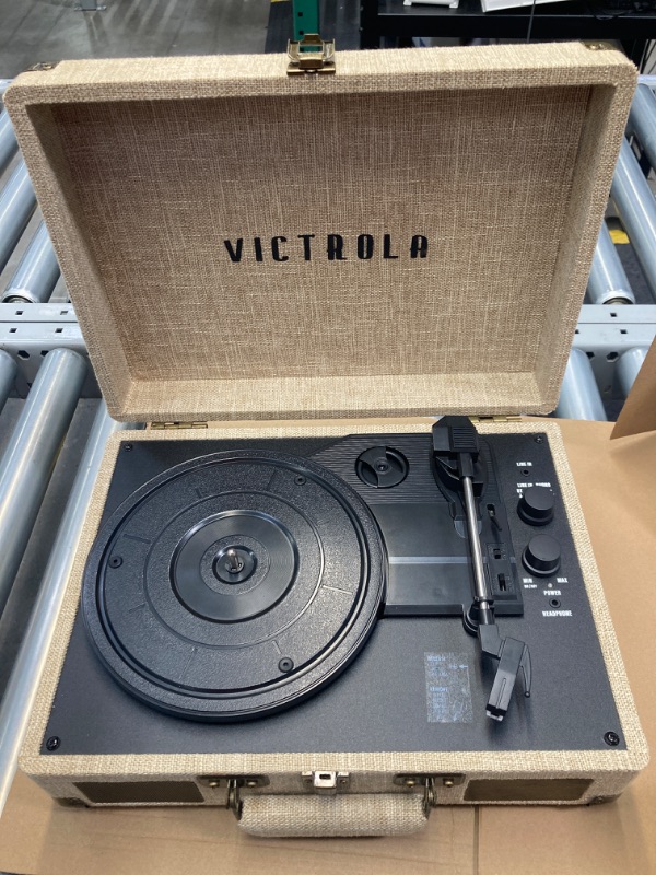 Photo 2 of Victrola Journey+ Signature Turntable Record Player - 33-1/3, 45 & 78 RPM Suitcase Vinyl Record Player, Bluetooth Connectivity & Built-in Speakers, Stereo RCA Output, Linen Finish, Cream