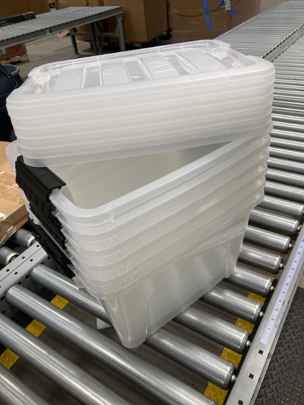 Photo 1 of *missing 1*IRIS USA 19 Qt. Plastic Storage Bin Tote Organizing Container with Durable Lid and Secure Latching Buckles, Stackable and Nestable, 6 Pack, clear with Black Buckle c) 19 Qt. - 6 Pack