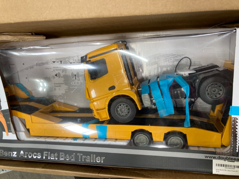 Photo 2 of DOUBLE E Benz Authorized Remote Control Semi Truck with 2 Batteries 2.4Ghz Trailer RC Flatbed Trailer Crane Tractor, Electronics Construction Vehicles Toy with Sound and Lights RC Semi Truck