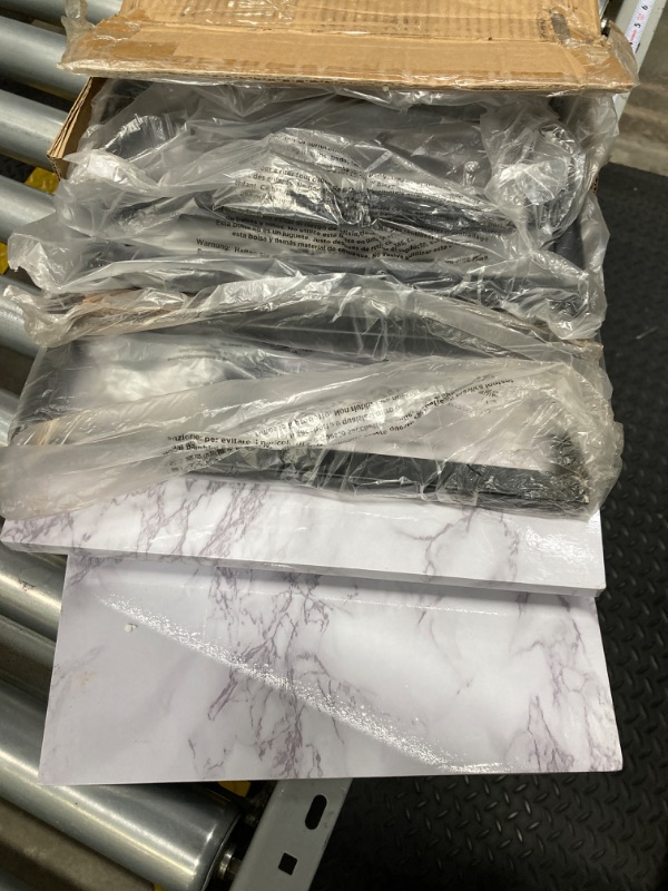 Photo 1 of mDesign Modern Nesting Side/End Table - Metal Wood Design - Sturdy Vintage, Rustic, Industrial Home Decor Accent Furniture for Living Room, Bedroom - Set of 2 - Marble/Black