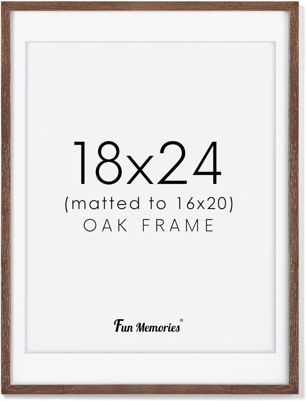 Photo 1 of 18x24 Wood Frame, Natural Solid Oak Wood Poster Frame 24 x 18 with Tempered Glass, Wood Picture Frame 18 x 24 for Posters, 18"x24" Matted Frame for 16x20 Picture, Walnut Color
