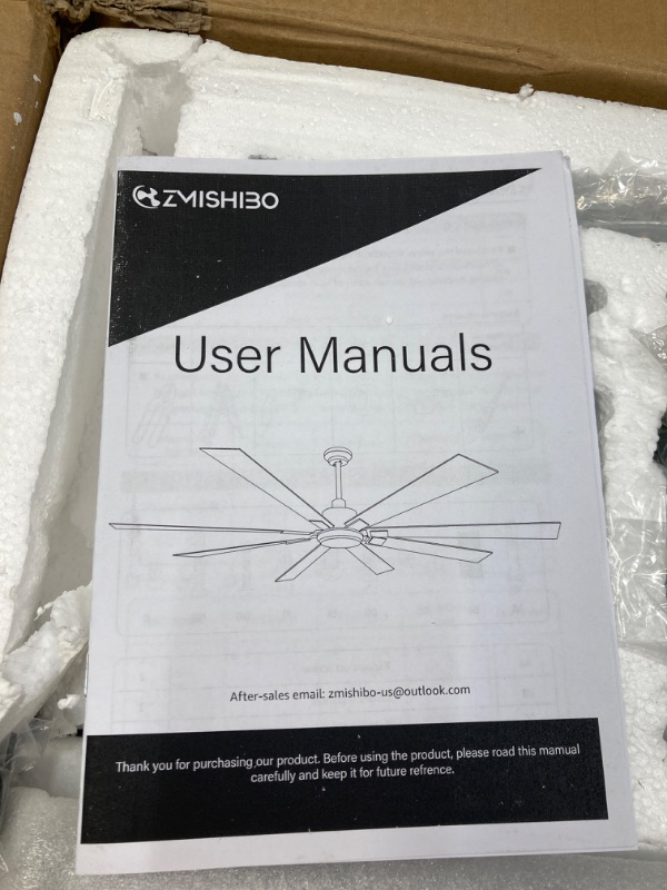 Photo 3 of ***MISSING ASSEMBLY ACCESSORIES*** ZMISHIBO 72 inch Large Ceiling Fans with Lights and Remote, Indoor/Outdoor Black Modern Ceiling Fan for Kitchen Living Room Patio, 6 Speed Reversible Quiet DC Motor, 3 CCT, Dual Finish 8 Blades Black & Walnut