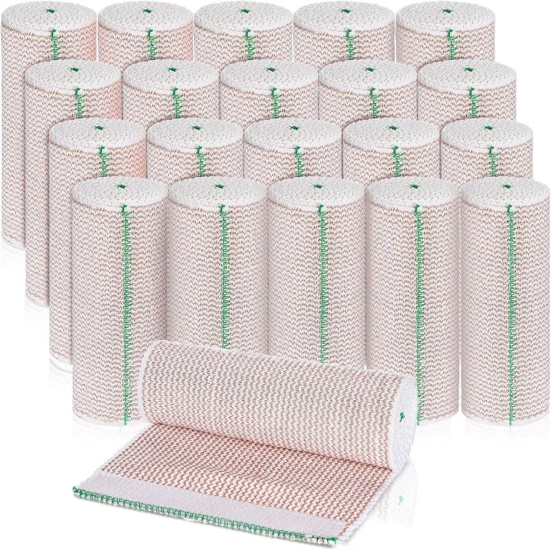 Photo 1 of 20 Pack Elastic Bandage Wrap with Self Closure on Both Ends Compression Bandage for Legs, Knees, Ankles, Wrists, Elbows, Shoulders, Athletic Stretchable Bandage Wrap (Green Trim, 6 Inch)
