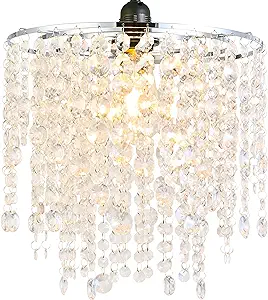 Photo 1 of Acrylic Chandelier Shades, Crystal Lamp Shade, Ceiling Light Shade Faux Chandelier for Bedroom, Beaded Chandelier Height 11.81inch,