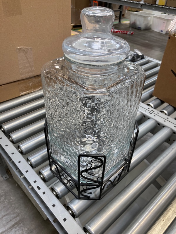 Photo 2 of 2.5 Gallon Glass Beverage Dispenser with Stainless Steel Spigot on Metal Stand and Drip Tray- Mason Drink Dispenser For Parties, Sun Tea, Iced Tea, Water or Kombucha