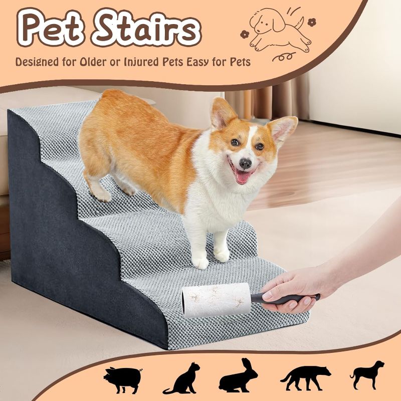 Photo 1 of Pet Steps for Small Dogs, 4 Tiers IP67 Waterproof Dog Stairs for High Beds, Non-Slip Stable Dog Ramp for Bed