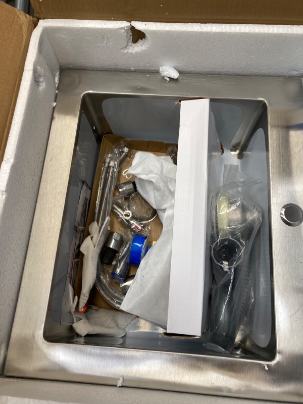 Photo 1 of Stainless Steel Utility Sink, Free Standing Single Bowl Kitchen Sink with Cold and Hot Water Faucet, Commercial Sink for Restaurant Bar Cafe and Hotel, Indoor and Outdoor Sink, 21.7 in