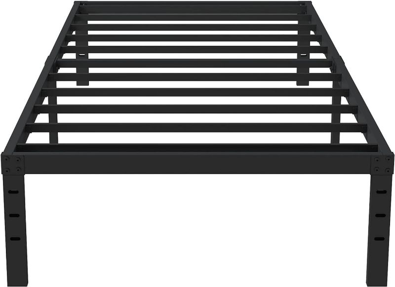 Photo 1 of 16 Inch Twin Bed Frames No Box Spring Need, Metal Platform Bed Frame Twin Size Heavy Duty Mattress Foundation with 14 Inch Storage, Eassy Assembly 2,500 lbs Steel Slats Support, Black
