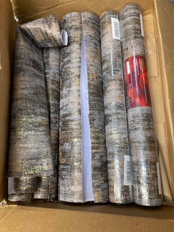 Photo 2 of AMINAH DECO Peel and Stick Wallpaper Industrial Textured Metallic Wallpaper Self Adhesive Distressed Wall Paper Roll, 20.86'' X 236.00'', Charcoal & Gold  5count 